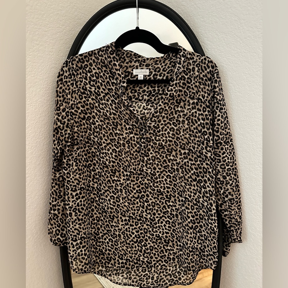 Long Sleeve sheer leopard print blouse. Size Medium